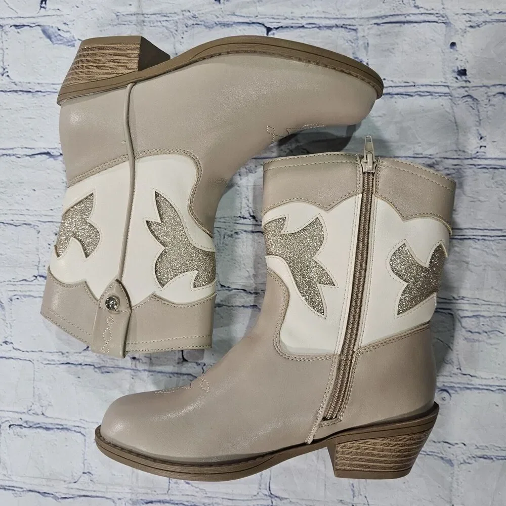 Jessica Simpson GIRLS SIZE 3 Western Cowboy Boots Beige JES775FF